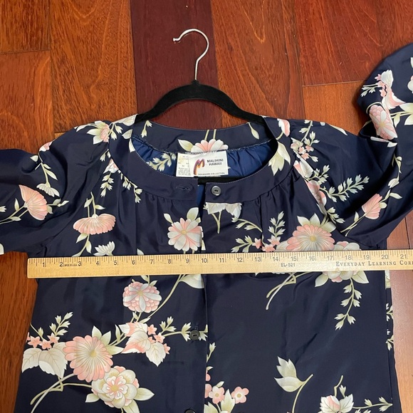 Vintage Malihini Floral Blouse Top Hawaiian 70s Boho Asian Artsy Blue Sz M B34 - Picture 6 of 9